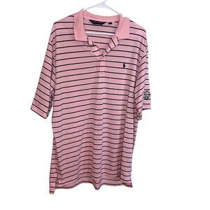 Ralph Lauren Polo Golf Shirt Mens Large Pink and Black Striped Short Sleeve